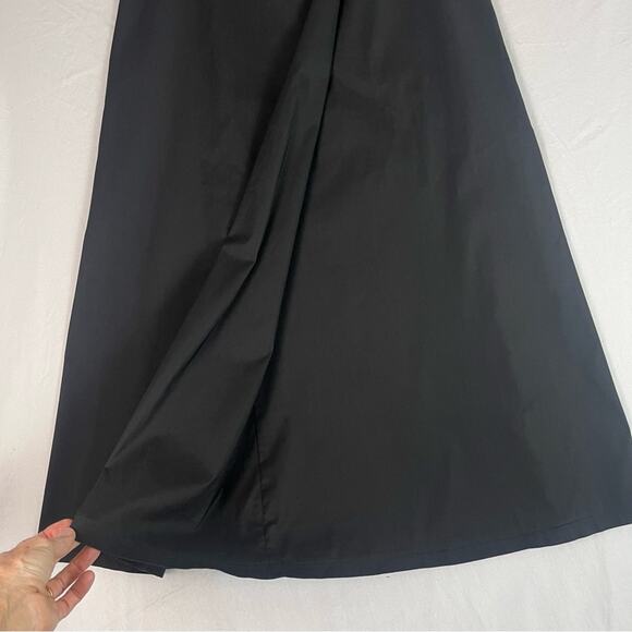 Theory Faux Wrap Maxi Skirt Womens 8 Black Cotton Poplin Minimalist Classic - Picture 4 of 12